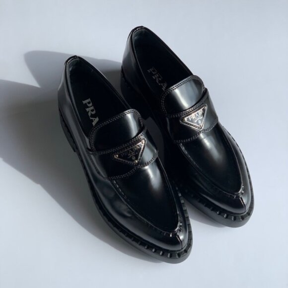 Prada Triangle Logo Loafers Pointed Shoes 39 9 - Picture 3 of 11